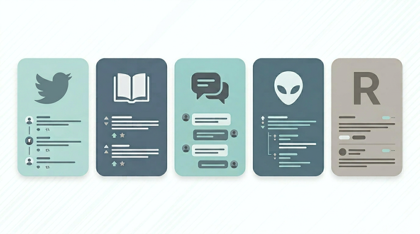 抽象示意：同一桩新闻在不同平台被解构成梗、段子和长分析。