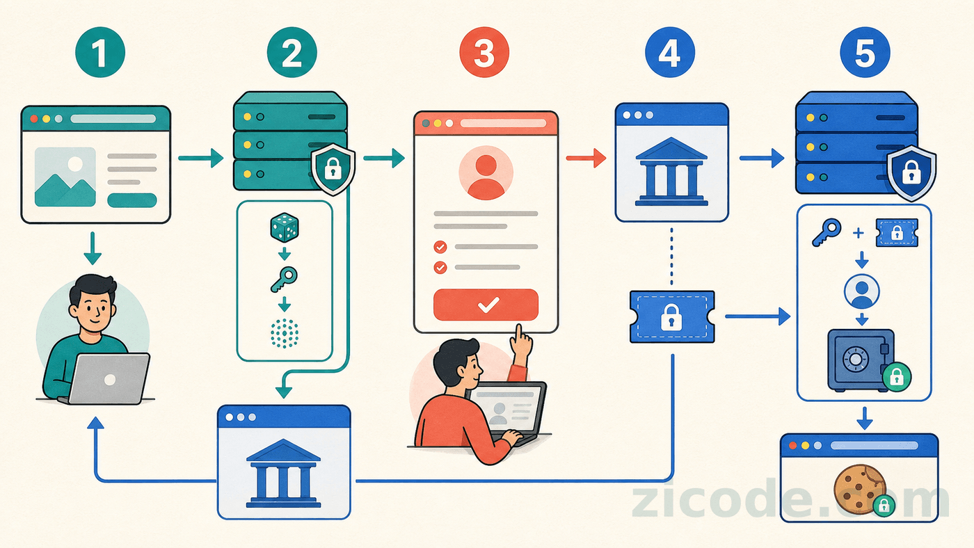 服务端 Web 使用 Authorization Code 与 PKCE，Token 保存在后端