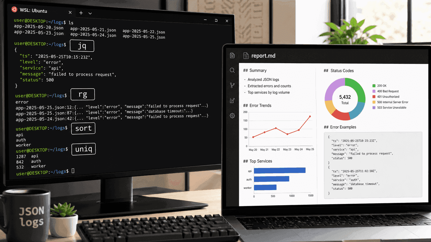 Analyzing JSON logs with jq, rg, sort, and uniq in WSL, then turning the result into Markdown