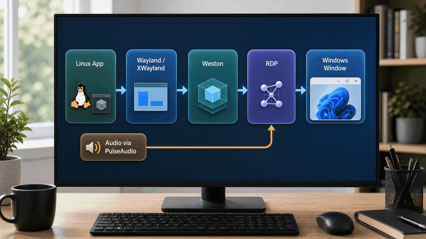 The chain from Linux application to Windows window inside WSLg